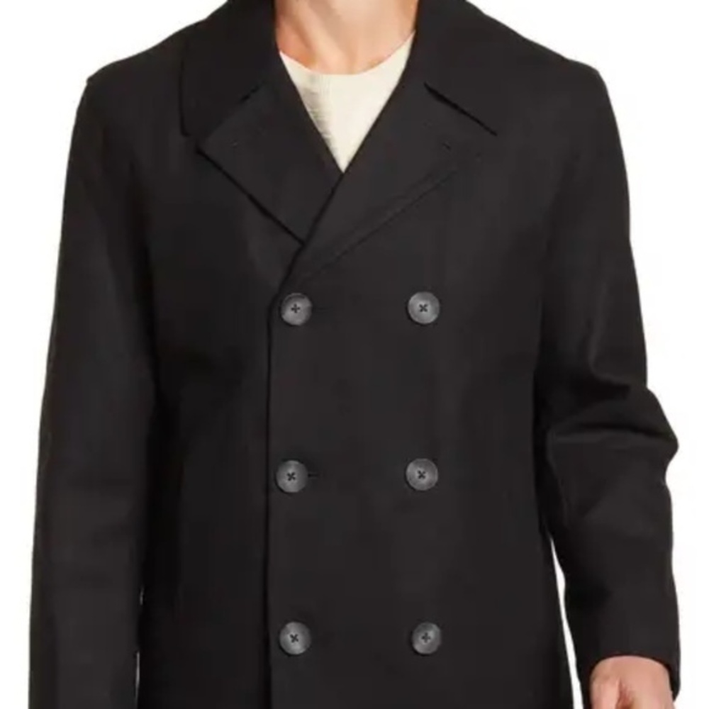 Nautica Classic Notched Cooler Rich Wool Blend Double Breasted Peacoat::NWT::
